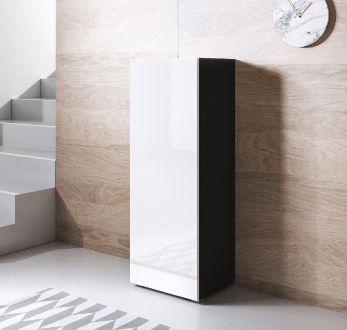 Armário Leiko V1 (40x128cm) preto e branco com pernas padrão