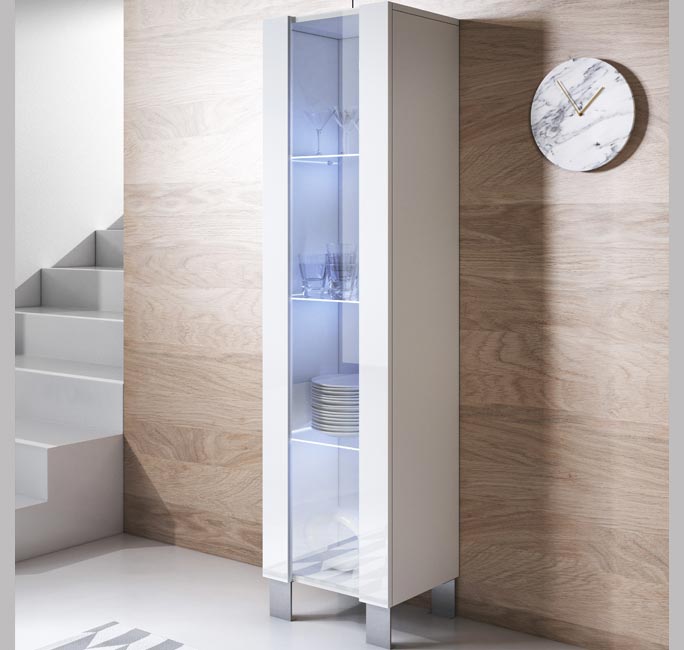 Vitrina modelo Leiko V5 (40x177cm) branco com pernas de alumínio