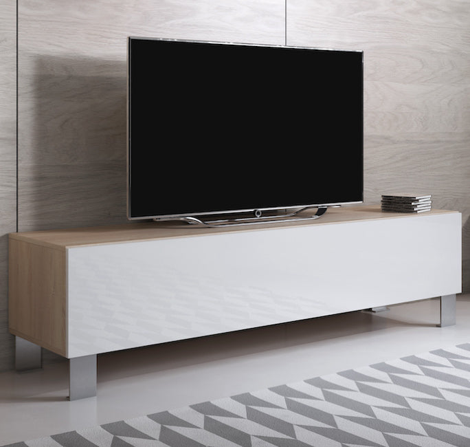 Móvel de TV Leiko H2 (160x42cm) Sonoma e Branco com Pernas de Alumínio