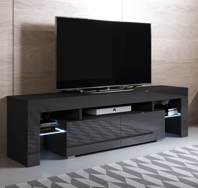 Móvel TV modelo Uriel (160x45cm) preto com LED RGB