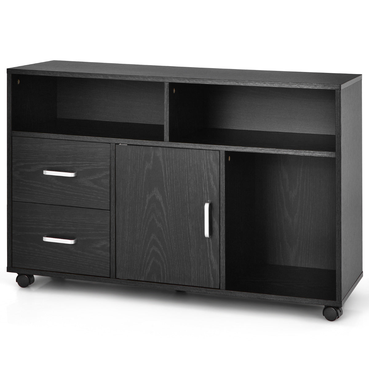 Móvel Armário com Rodas Porta Gavetas Aparador Arquivo Móvel Suporte para Impressora para Casa Escritório Preto 100 x 35 x 65,5 cm