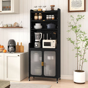 Armário de Cozinha de 6 Níveis com Rodas Pés Fixos Portas Abatíveis Transparentes e Prateleira Ajustável 79 x 37 x 192 CM Preto