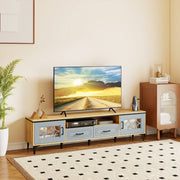 Móvel de TV para TV até 80 Polegadas com 2 Gavetas 2 Compartimentos com Porta Estante para Sala 180,5 x 35 x 46 cm Natural