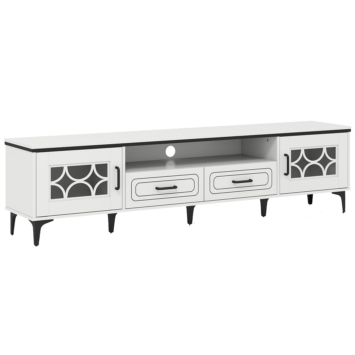 Móvel de TV para TV até 80 polegadas com 2 Gavetas 2 Compartimentos com Porta Estante para Sala 180,5 x 35 x 46 cm Branco