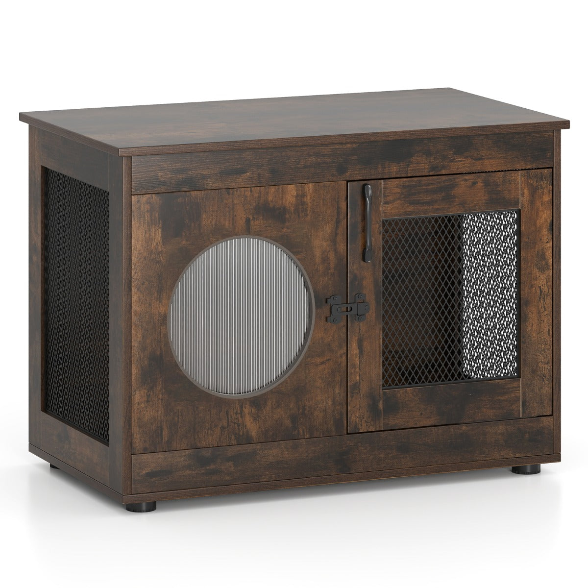 Móvel de Casa de Banho para Gatos Recinto de Caixa de Areia com Grade Metálica Porta Transparente Tampo Espaçoso 82 x 47 x 60 cm Café