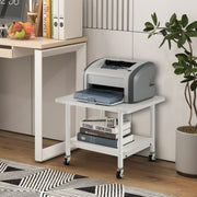 Móvel para Impressora com Armazenamento, 4 Rodas e Mecanismo de Bloqueio, Estante de 2 Níveis Branco