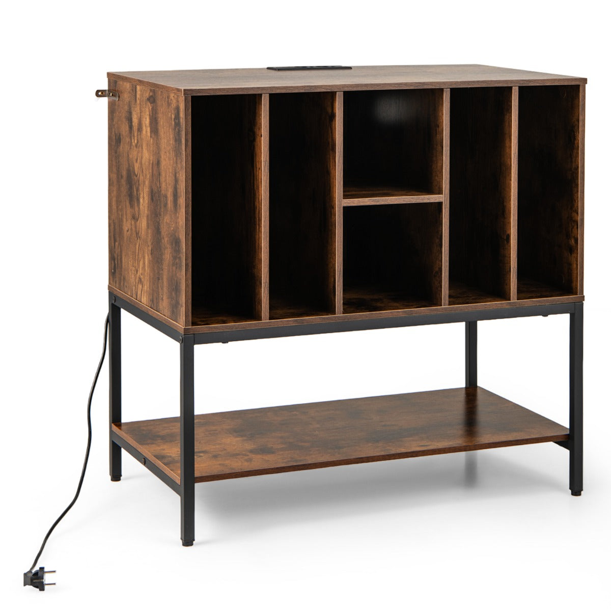 Móvel de Armazenamento para Discos de Vinil com Estação de Carga e 6 Compartimentos Café