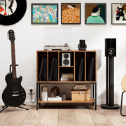 Móvel de Armazenamento para Discos de Vinil com Estação de Carga e 6 Compartimentos Café