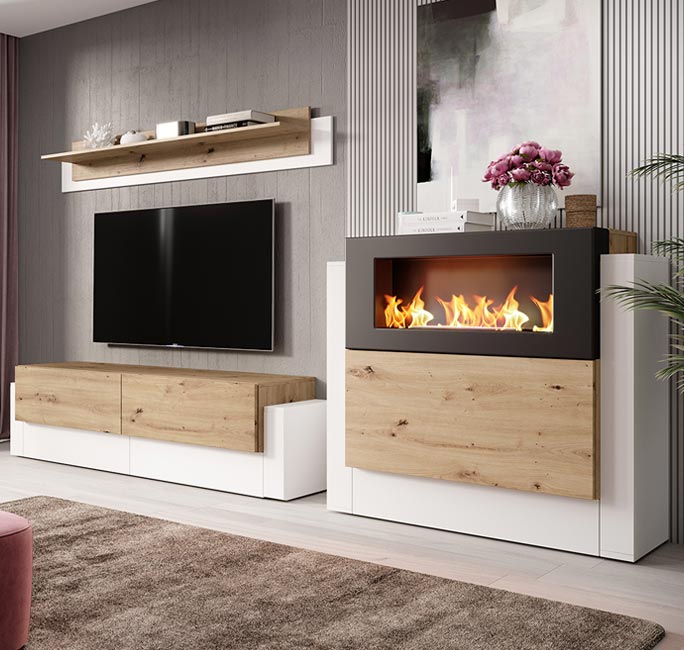 Móvel de sala modelo Berila branco e artesanal (2,9m)