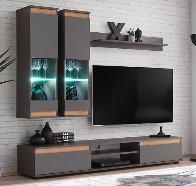 Conjunto de Sala Briana em Cinza Antracite e Carvalho (175m)