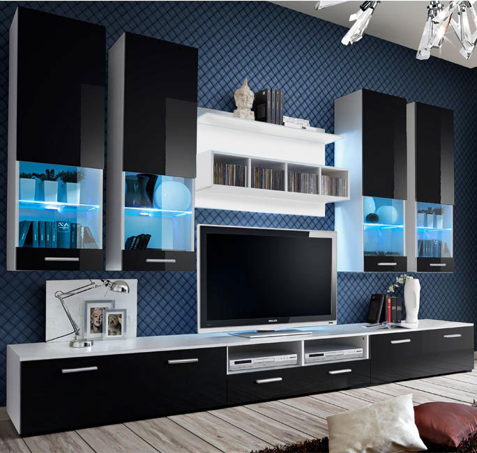 Móvel de sala Aviona em branco e preto (3 m)