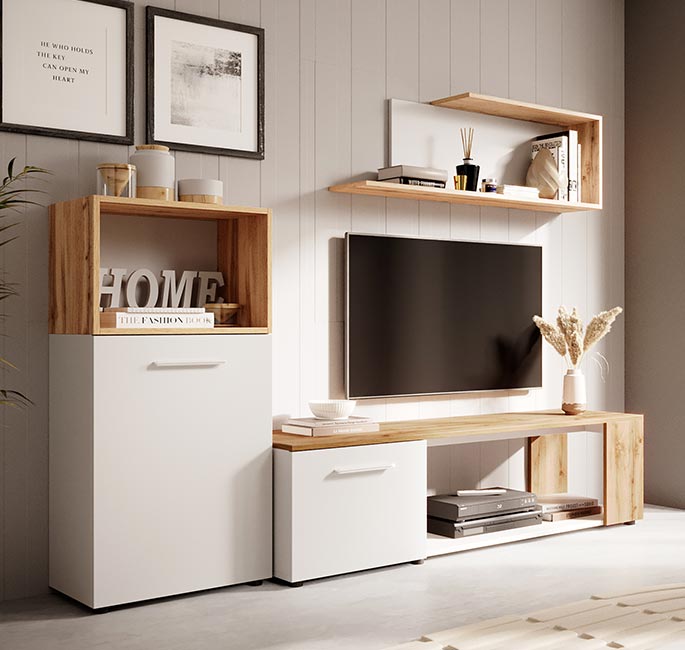 Móvel de sala modelo Rocio branco e carvalho (2m)