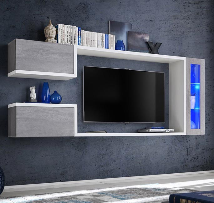 Móvel de sala modelo Urias branco e cinza cimento (2,3m)