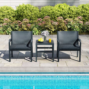 Conjunto de Móveis de Pátio de 3 Peças em Vime Cinzento Conjunto de Conversação para Exterior com 2 Cadeirões de Vime e Mesa Auxiliar de Vime PP