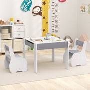 Conjunto de Mesa e 2 Cadeiras para Crianças Mesa de Atividades de Madeira 4 em 1 para Arte, Desenho, Leitura e Quadro Removível Cinza e Branco