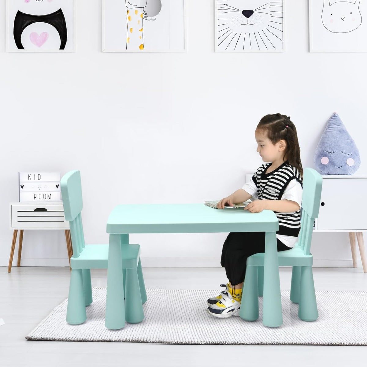 Conjunto de Mesa e Cadeiras para Crianças 1-7 Anos Verde