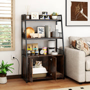 Móvel de Casa de Banho Oculto para Gatos Armário para Gatos com 2 Prateleiras de Arrumação Estação de Carregamento Integrada Castanho e Preto