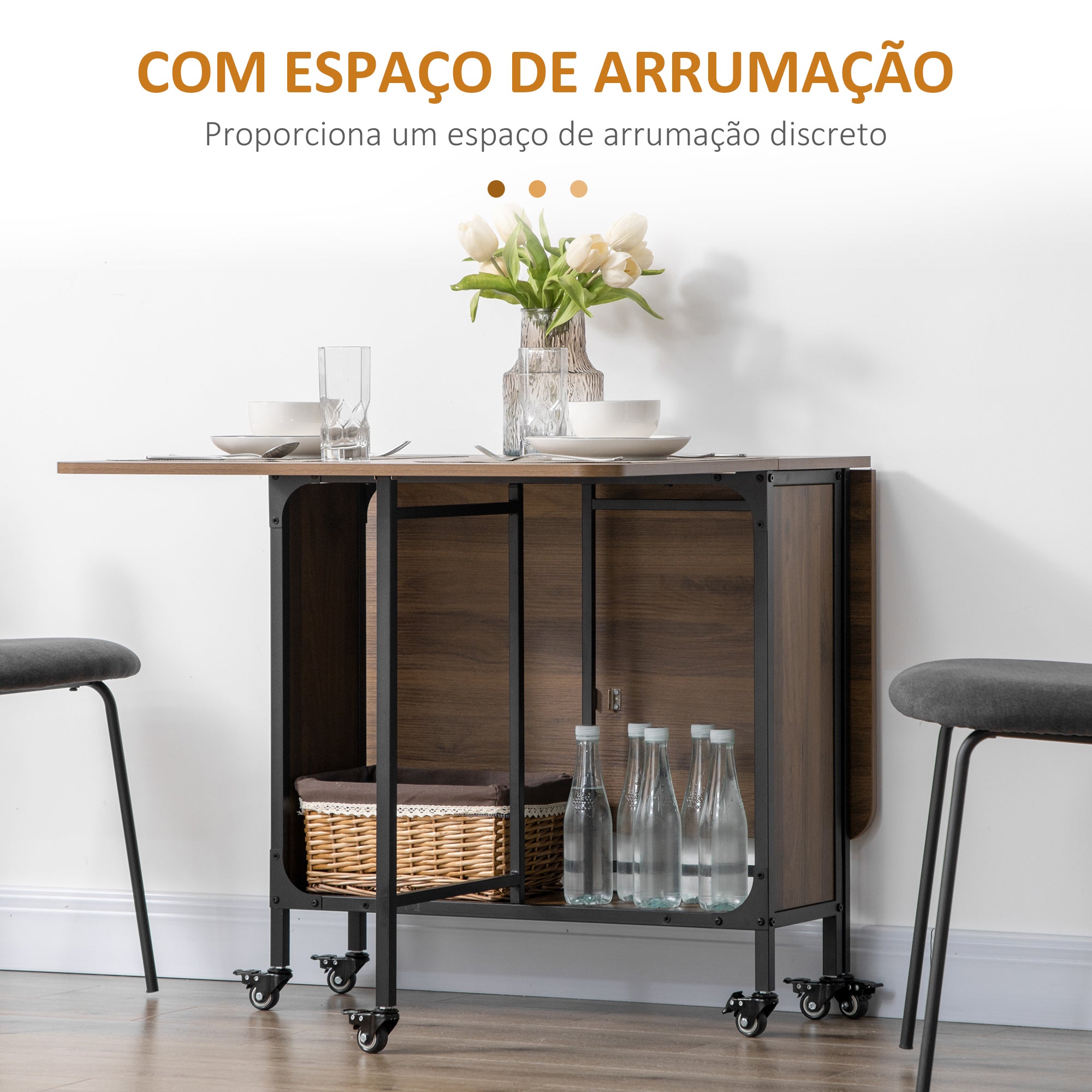 Mesa de Cozinha Dobrável – 130x80x74 cm – Cor Castanho Rústico – Melamina de Madeira e Metal