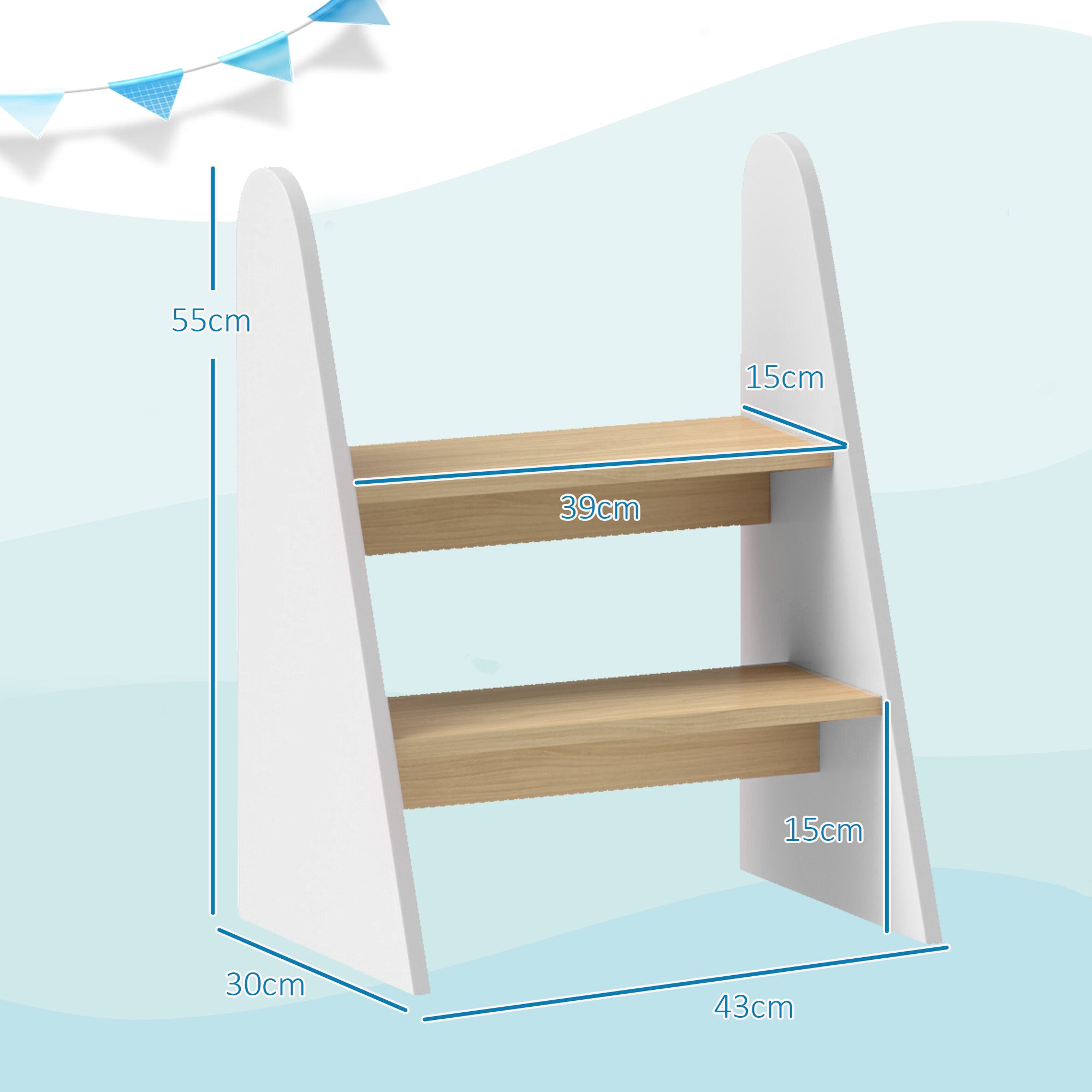 Banco Infantil 2 Degraus Torre de Aprendizagem para Casa de Banho e Cozinha - 43x30x55 cm Branco