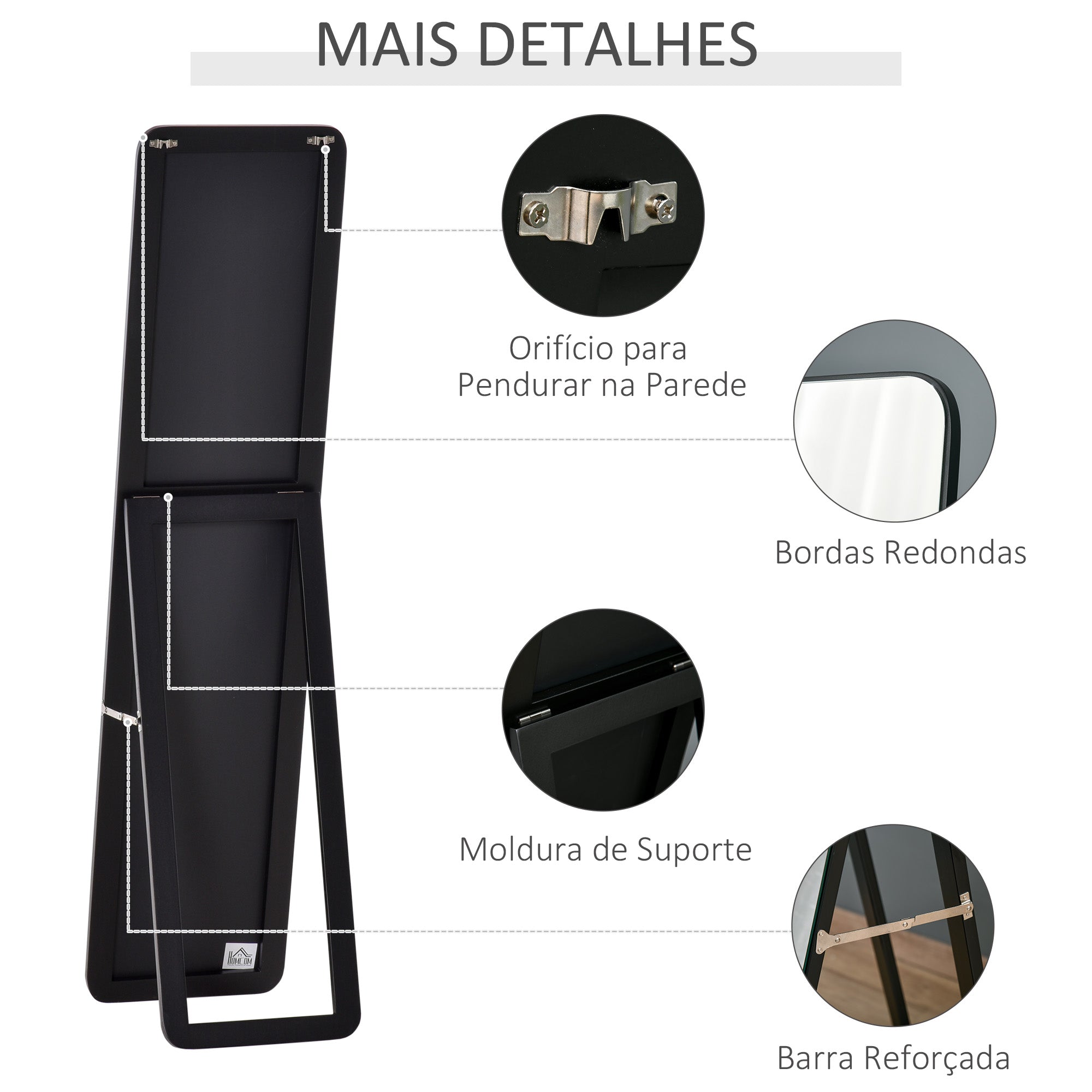 Espelho de Pé Corpo Inteiro Preto 37x43x156 cm