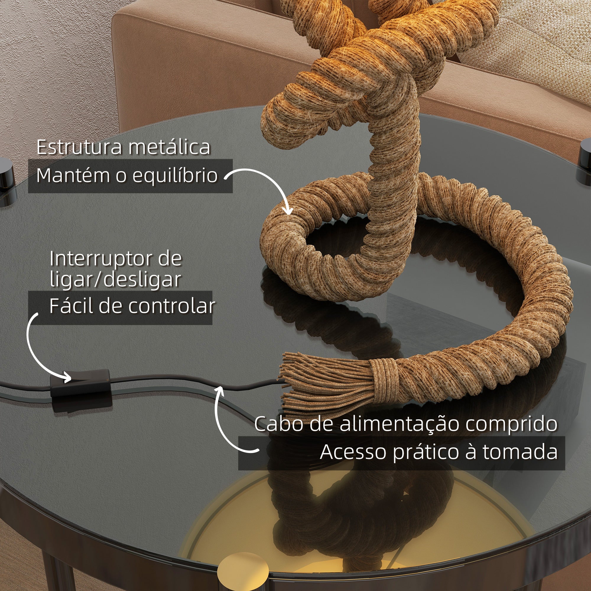 Candeeiro de Mesa Ø28x45,5 cm Marrom e Bege