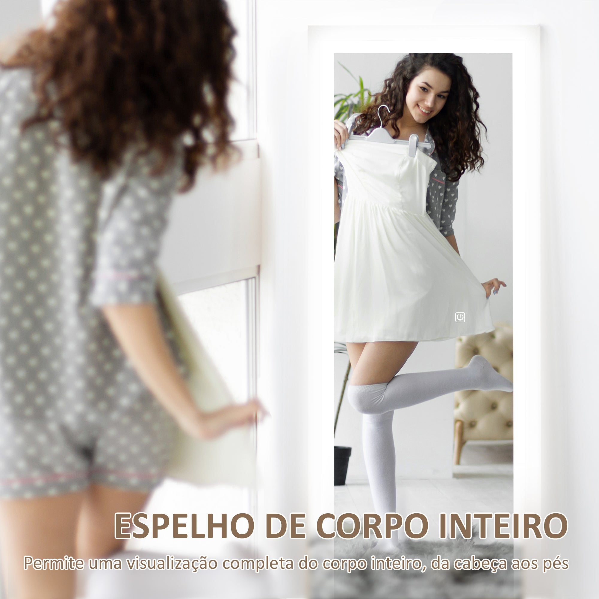 Espelho de Pé com Luz LED 40x160 cm - Branco