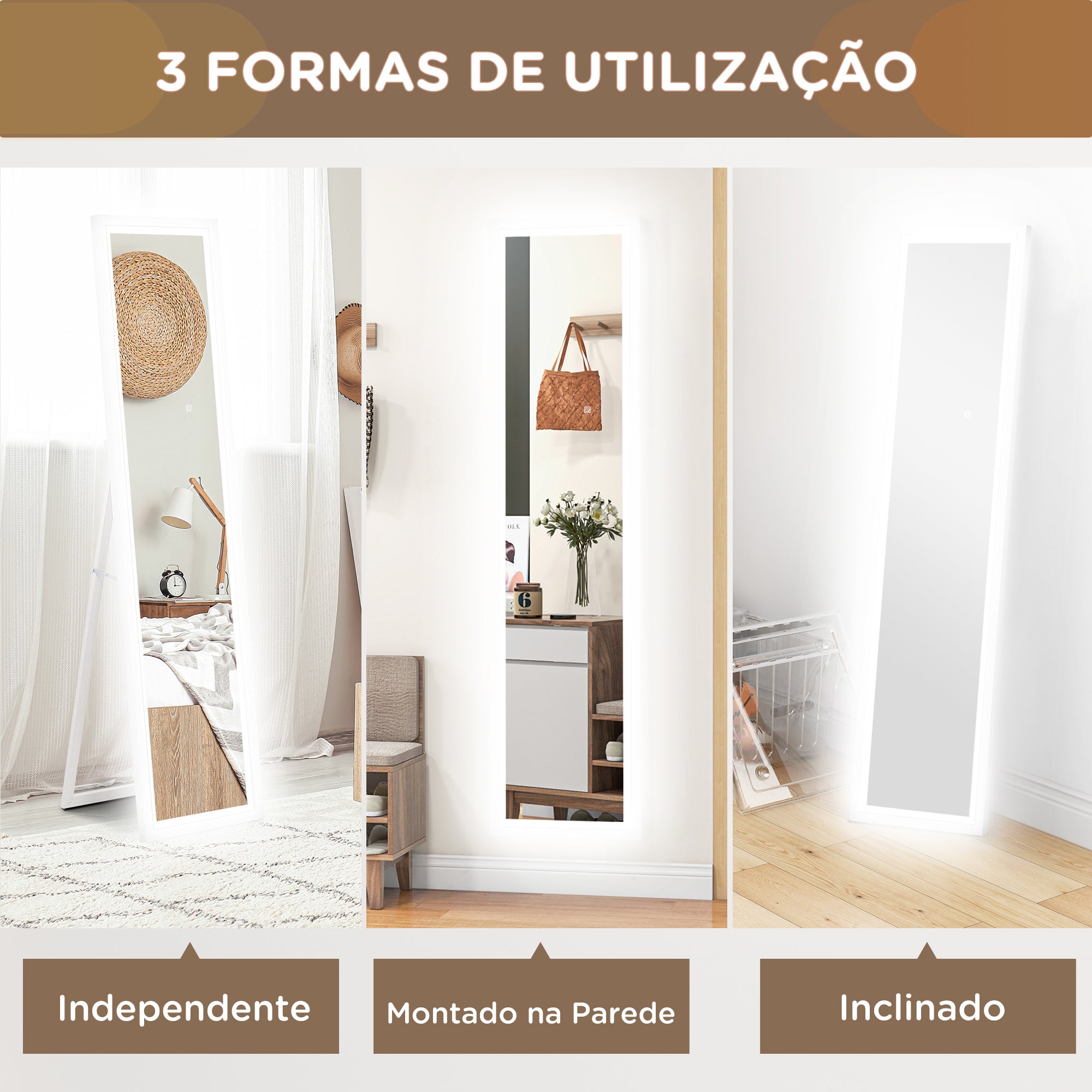 Espelho de Pé com Luz LED 40x160 cm - Branco
