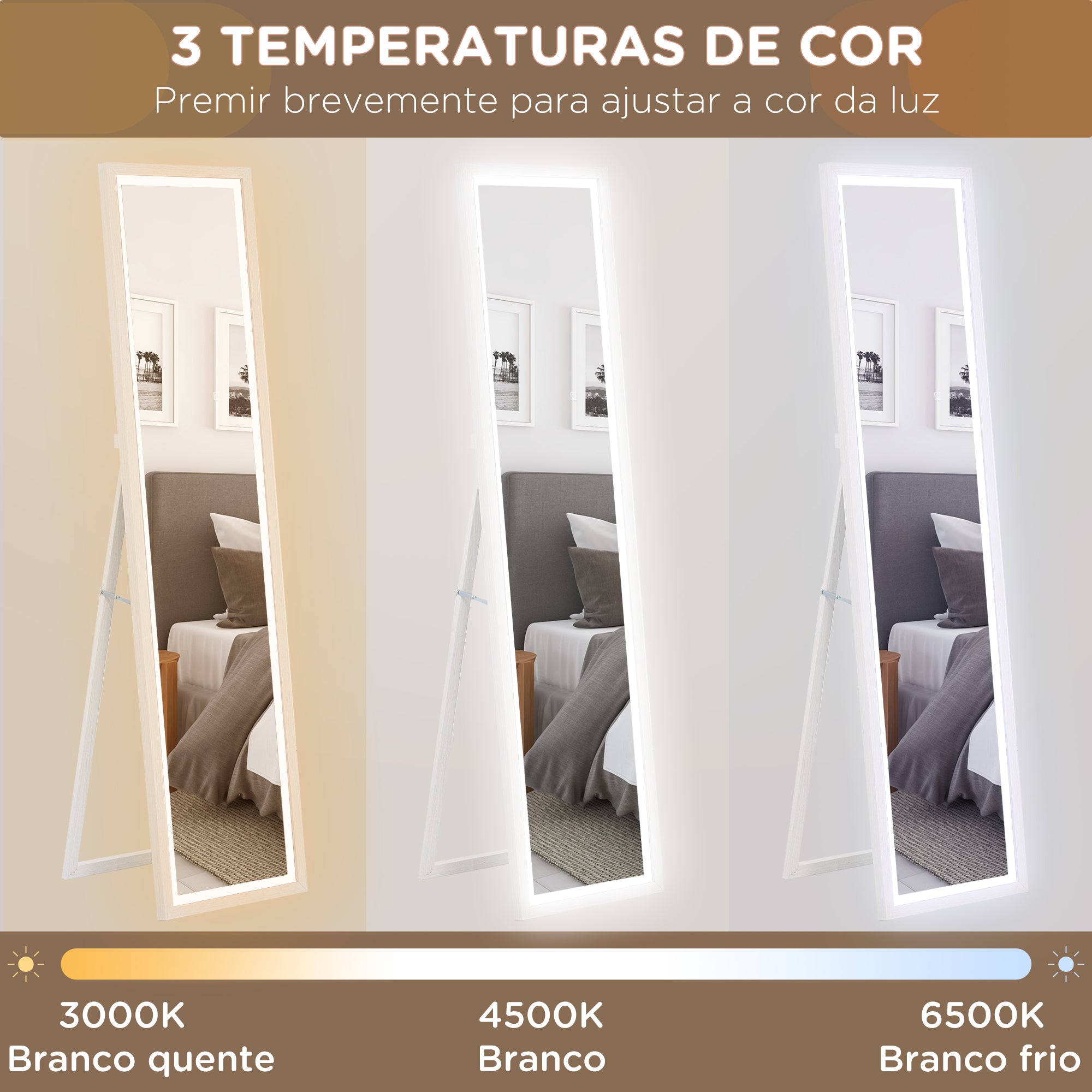 Espelho de Pé com Luz LED 40x160 cm - Branco