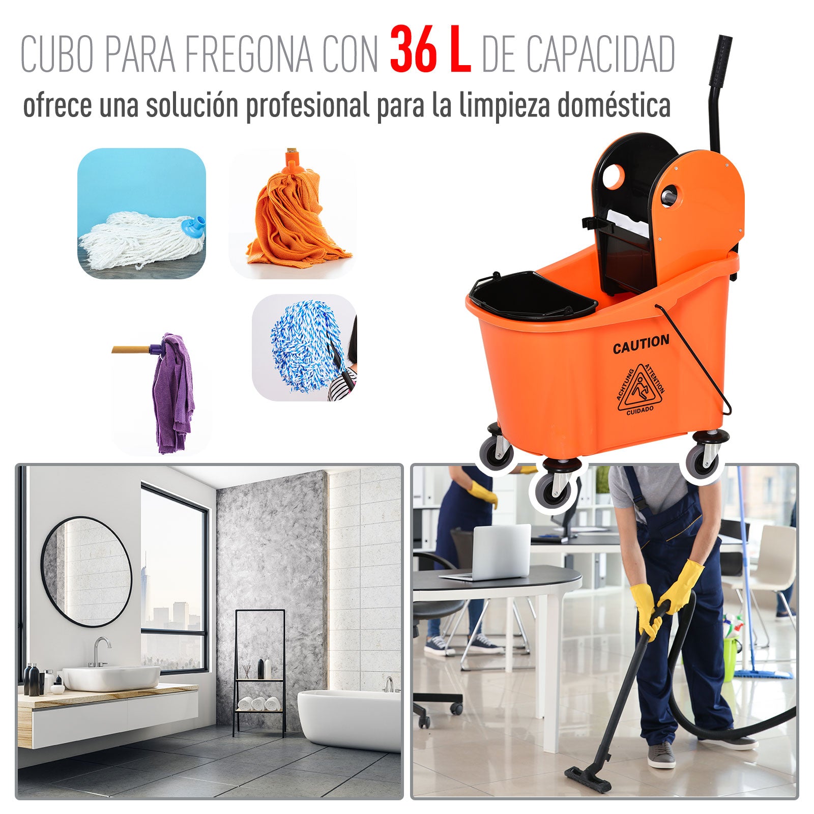 Balde de Esfregona Comercial 36L Laranja 54x41x91,5 cm