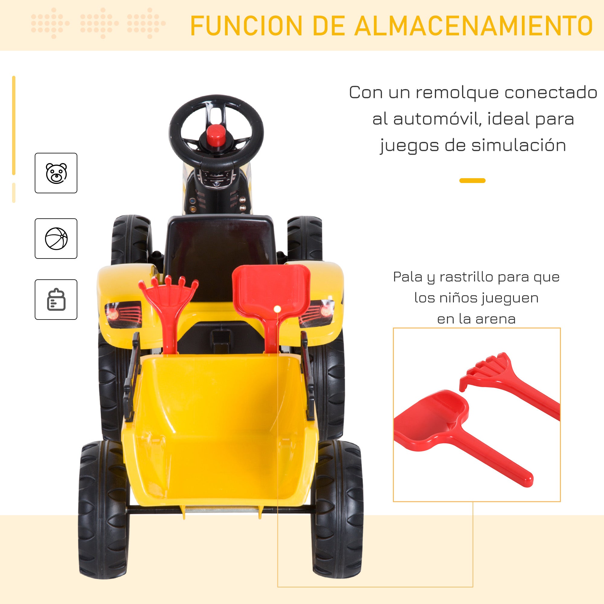 Trator de Pedais para Crianças Amarillo 133x42x51 cm