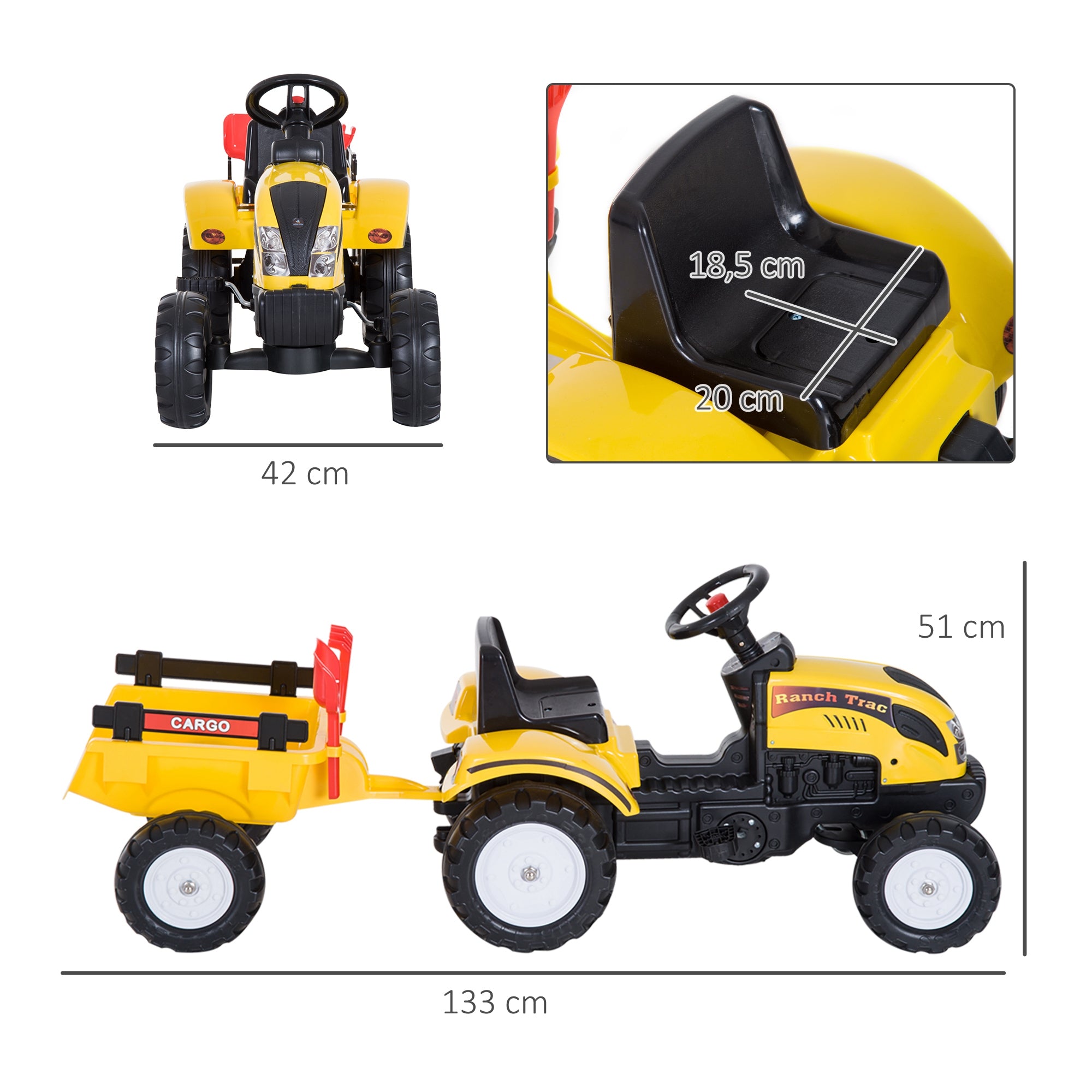 Trator de Pedais para Crianças Amarillo 133x42x51 cm