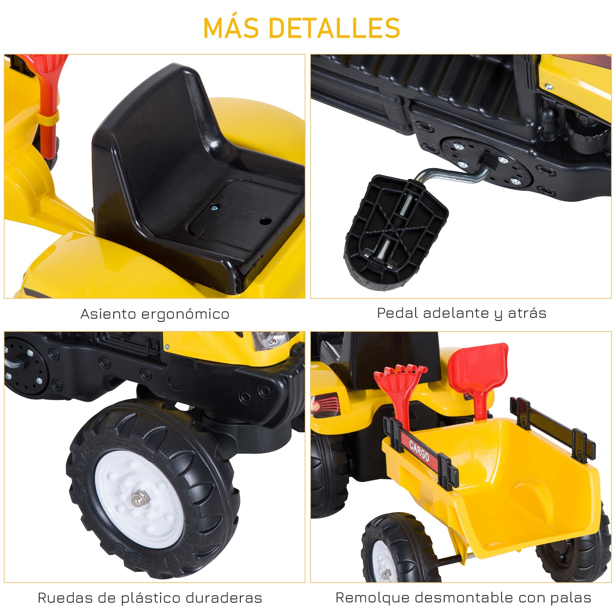 Trator de Pedais para Crianças Amarillo 133x42x51 cm