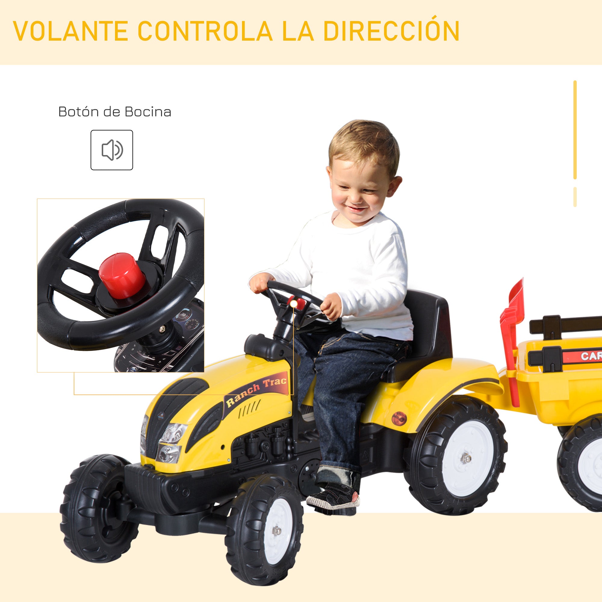 Trator de Pedais para Crianças Amarillo 133x42x51 cm