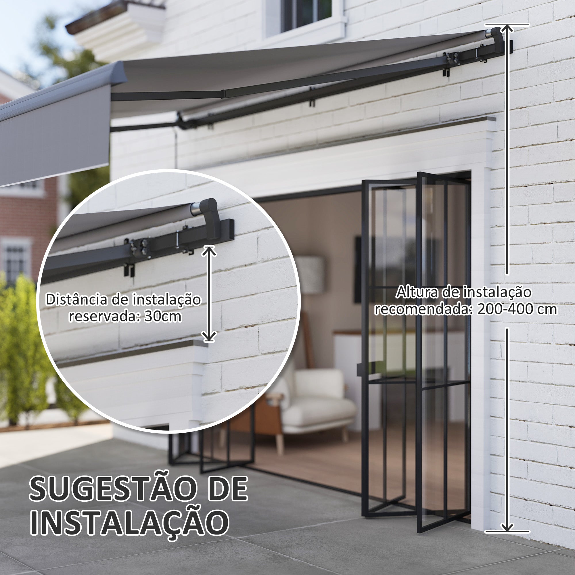 Toldo Retrátil Manual 295x200 cm Cinzento - Proteção UV