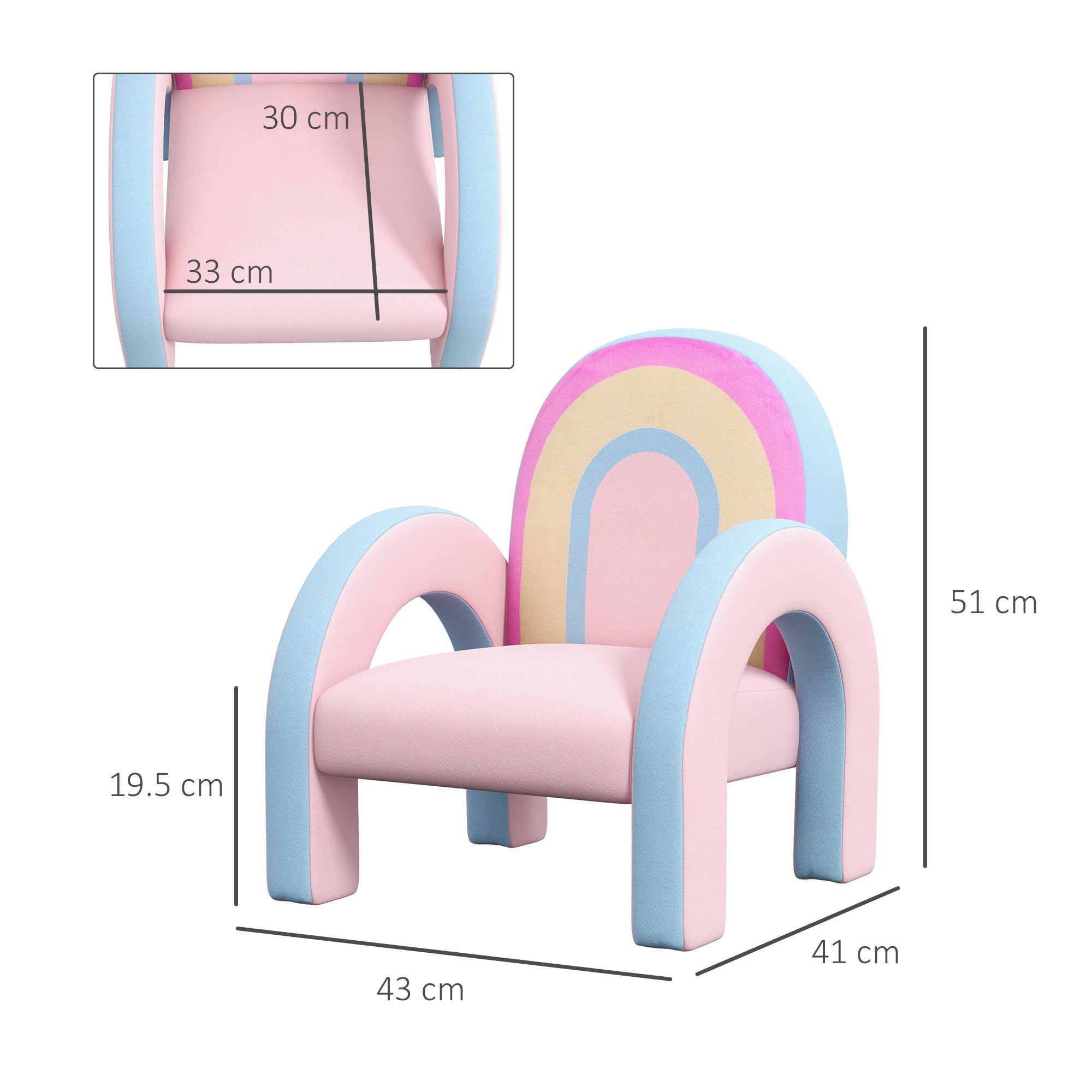 Poltrona Infantil Arco-Íris Rosa 43x41x51 cm