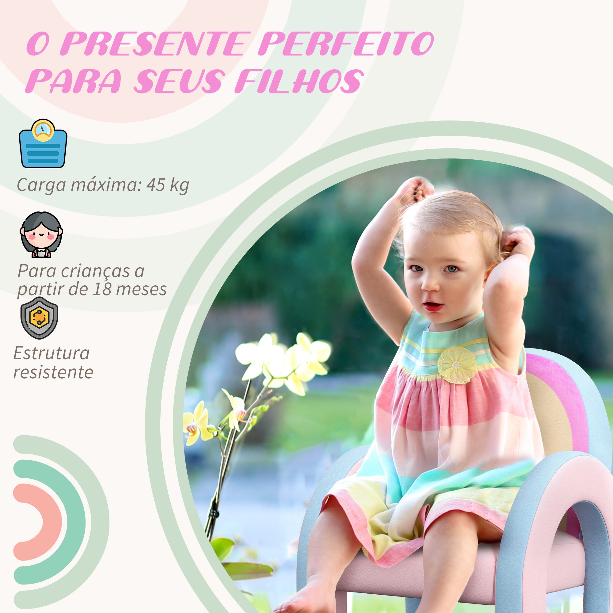 Poltrona Infantil Arco-Íris Rosa 43x41x51 cm