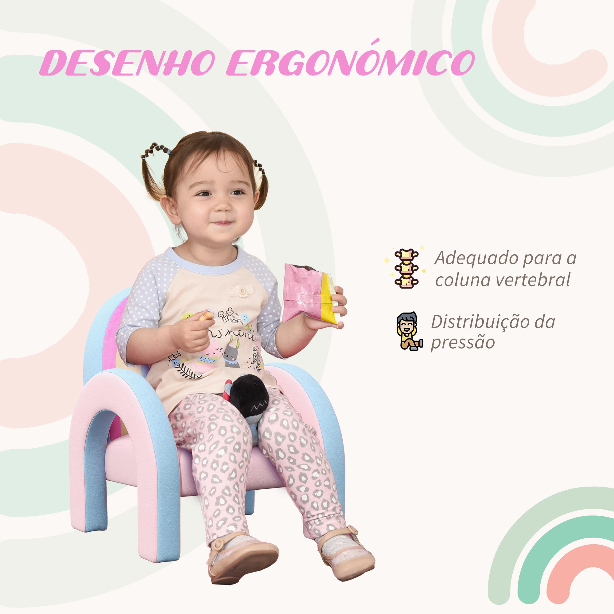 Poltrona Infantil Arco-Íris Rosa 43x41x51 cm