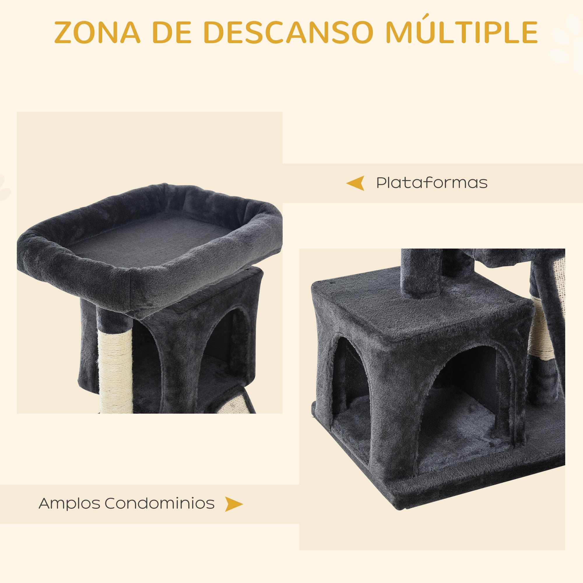 Arranhador para Gatos com Postes e Placa de Arranhar em Sisal Cinza Escuro 59x39x83 cm