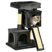 Arranhador para Gatos com Postes e Placa de Arranhar em Sisal Cinza Escuro 59x39x83 cm