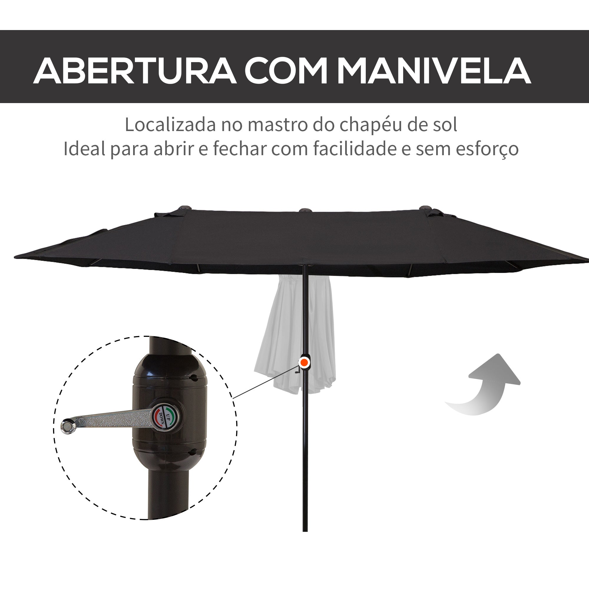 Chapéu de Sol Duplo - 455x265x238 cm - Preto - Poliéster e Aço