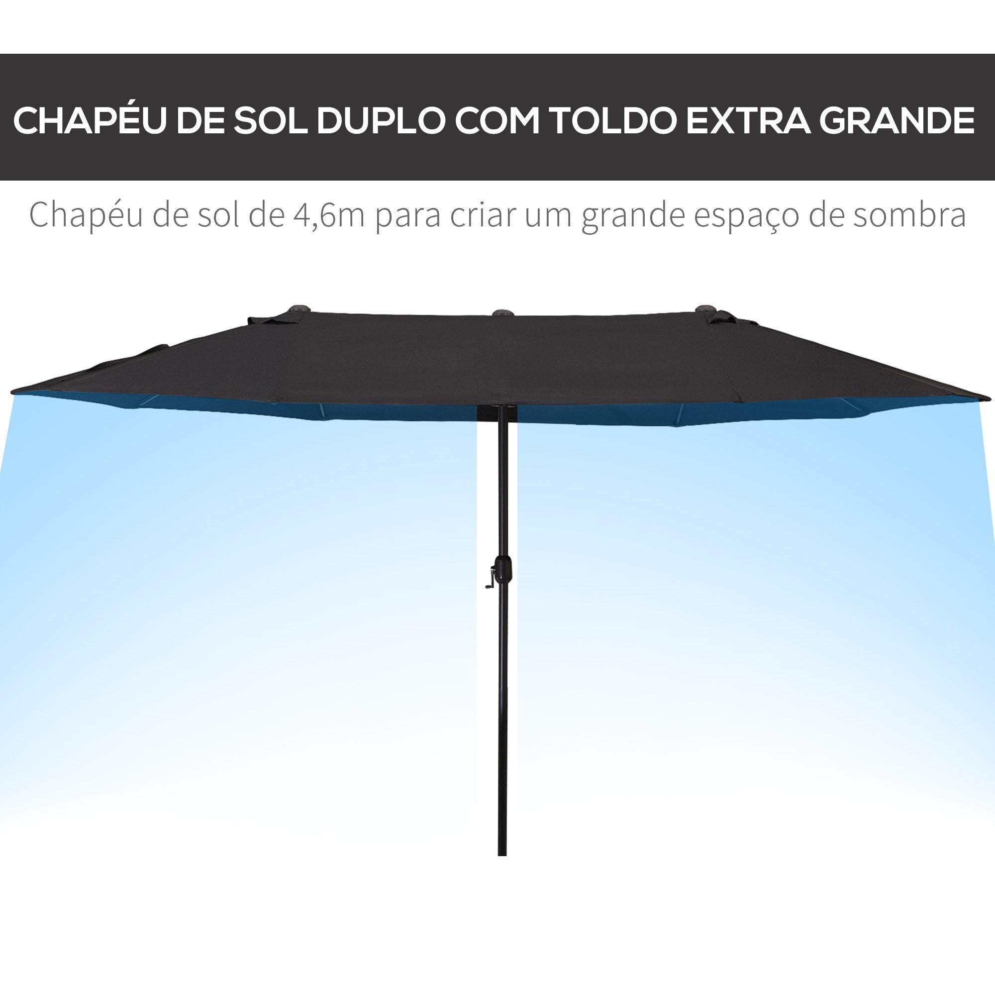 Chapéu de Sol Duplo - 455x265x238 cm - Preto - Poliéster e Aço
