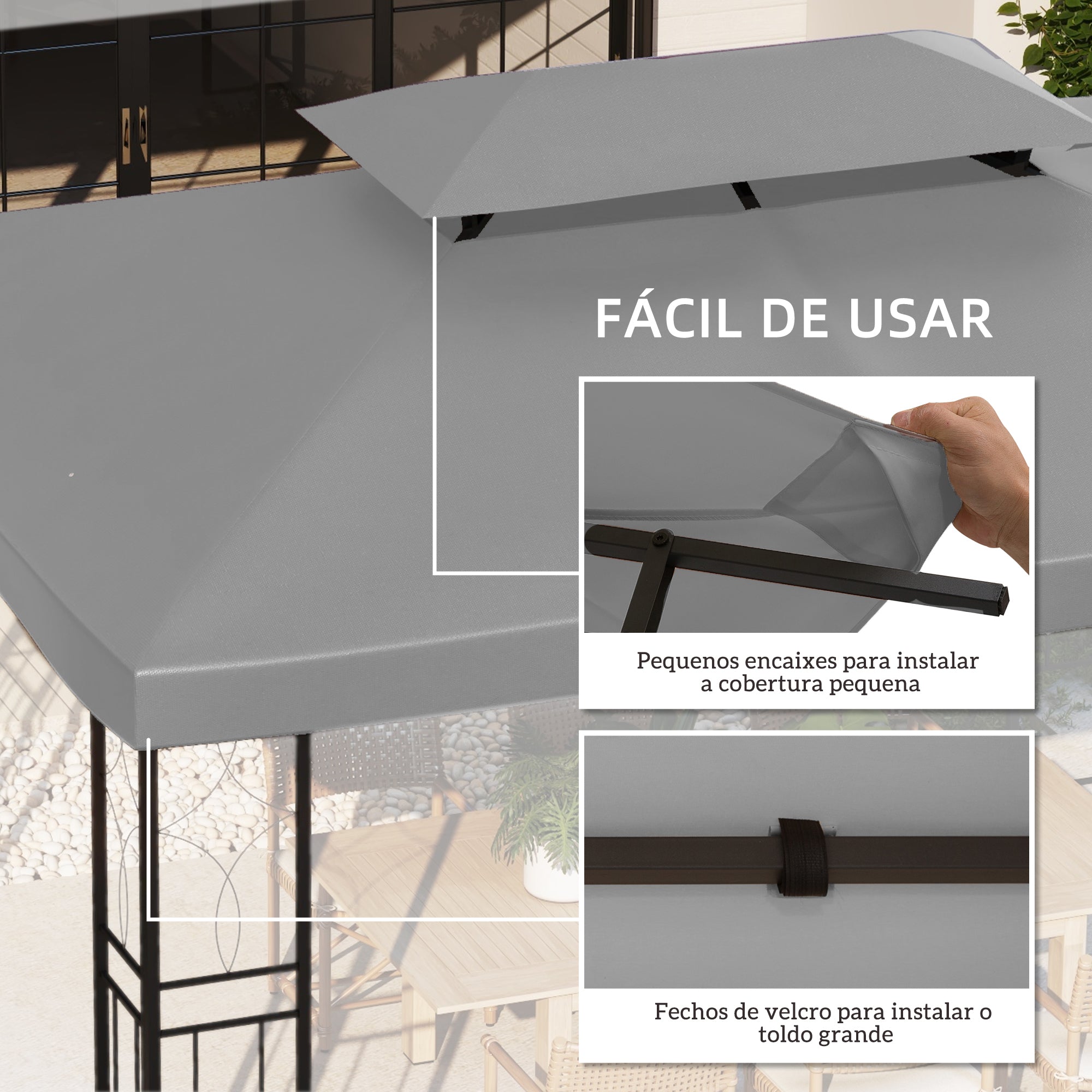 Toldo de Substituição 400x300 cm Cinza Claro para Pérgola de Jardim