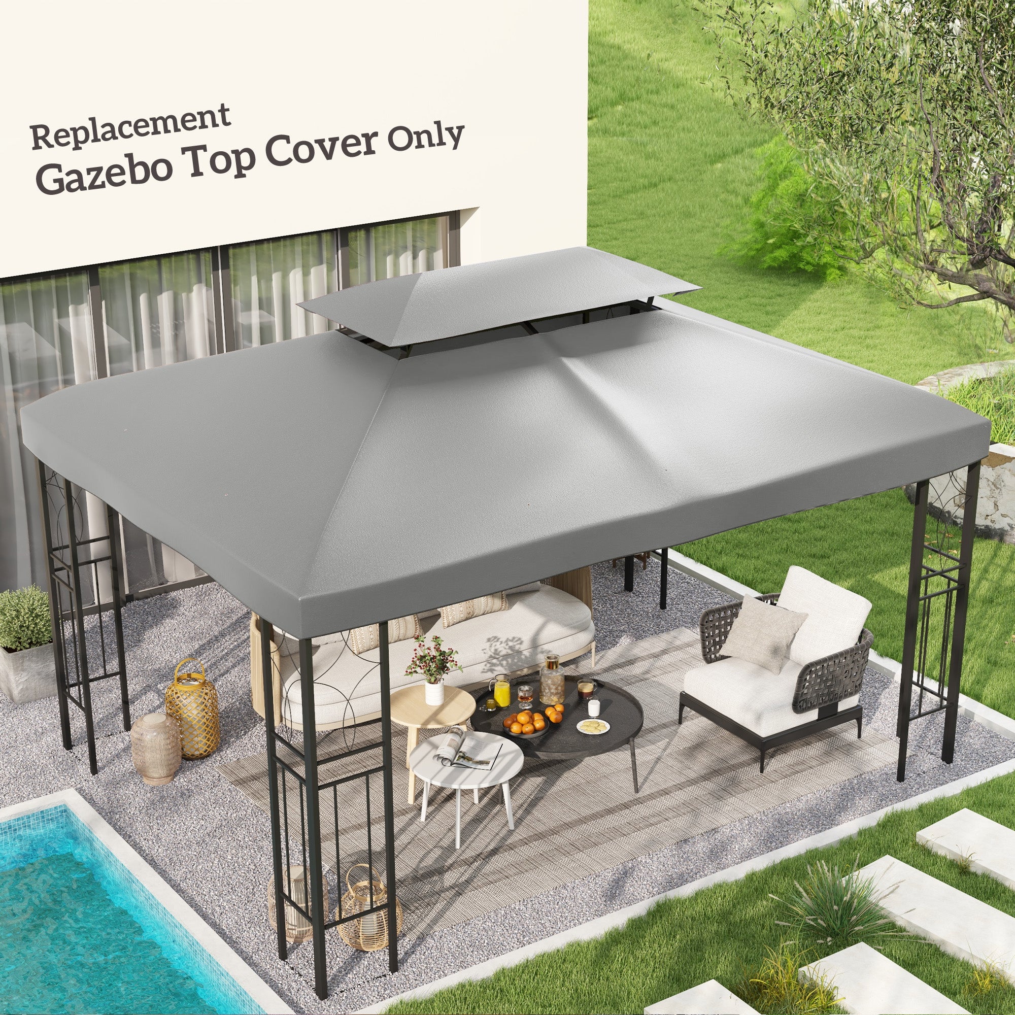 Toldo de Substituição 400x300 cm Cinza Claro para Pérgola de Jardim