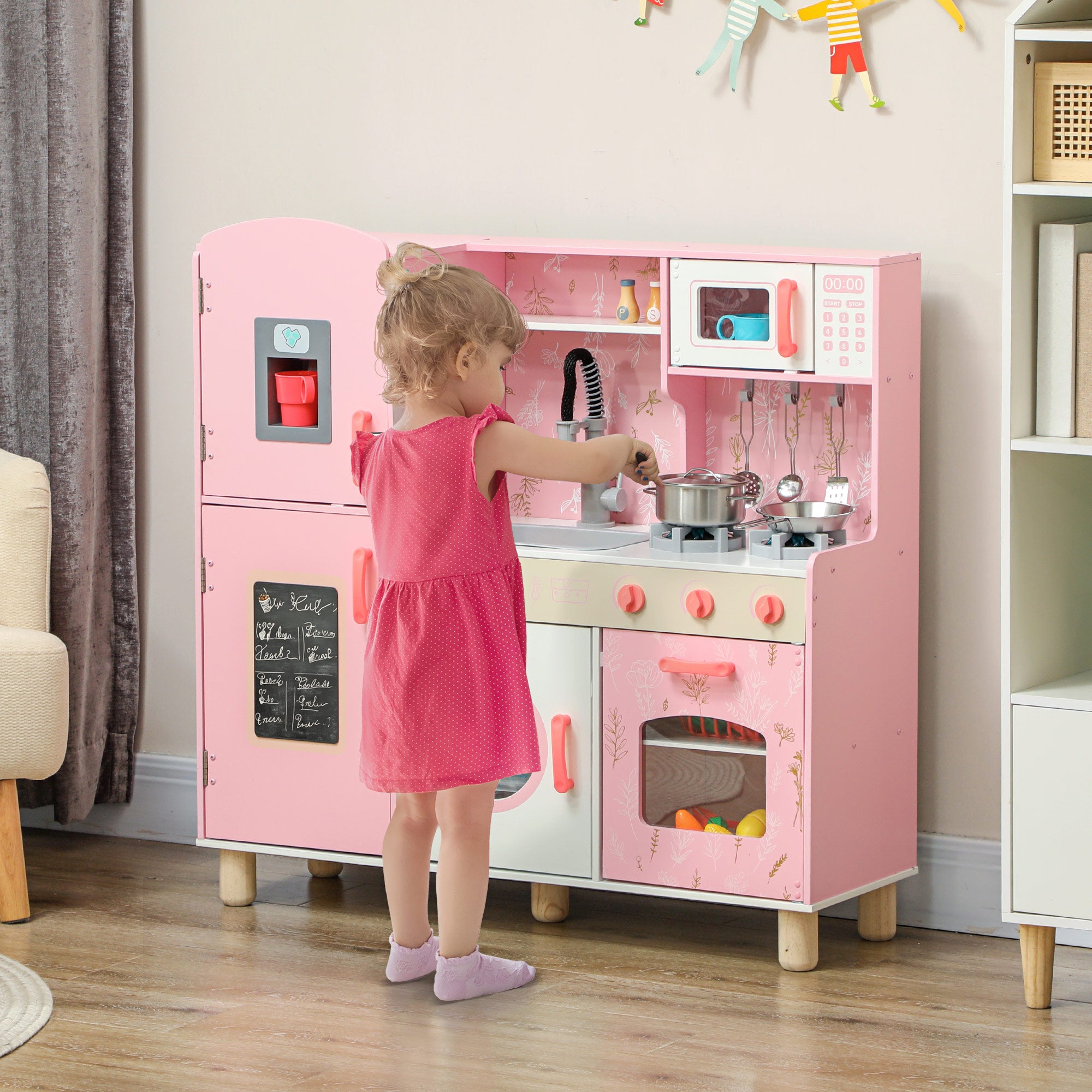 Cozinha Infantil Rosa 90x33,3x91,6 cm para Crianças acima de 3 Anos