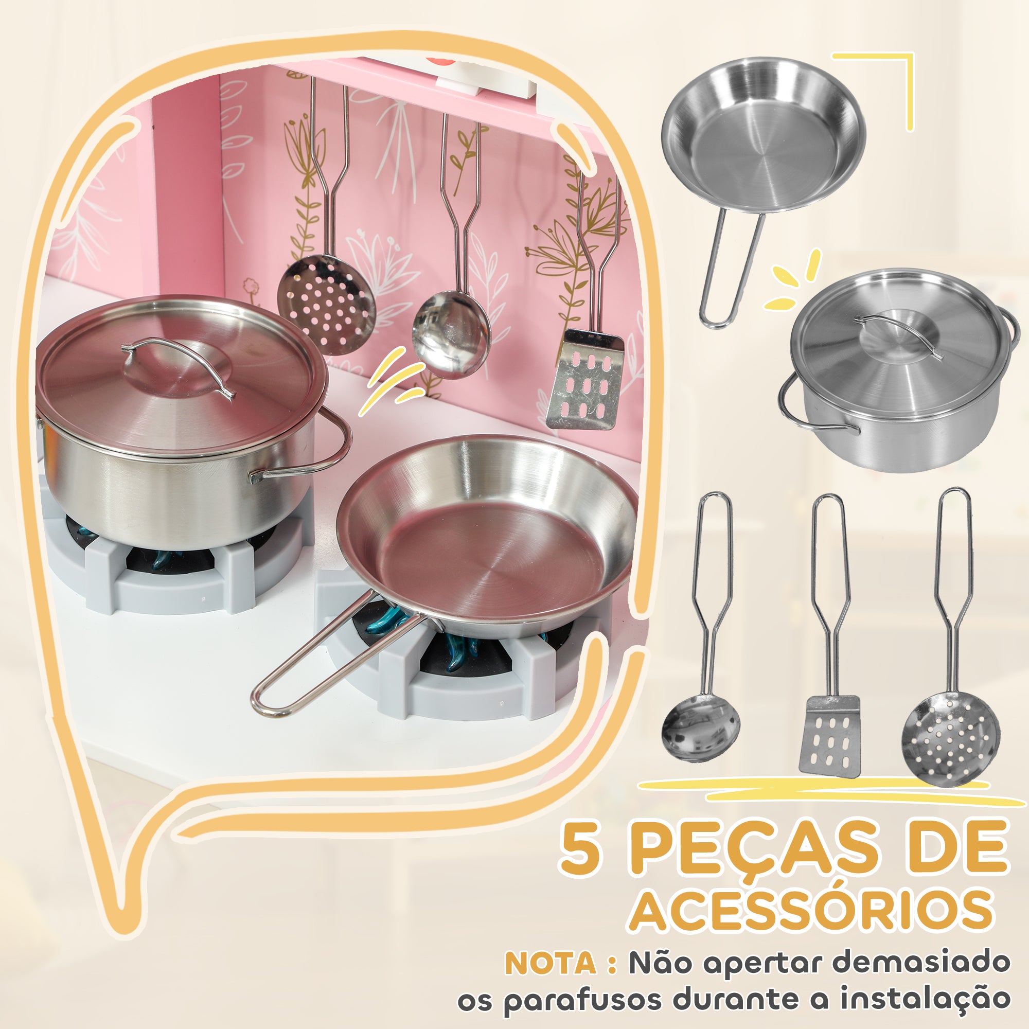 Cozinha Infantil Rosa 90x33,3x91,6 cm para Crianças acima de 3 Anos