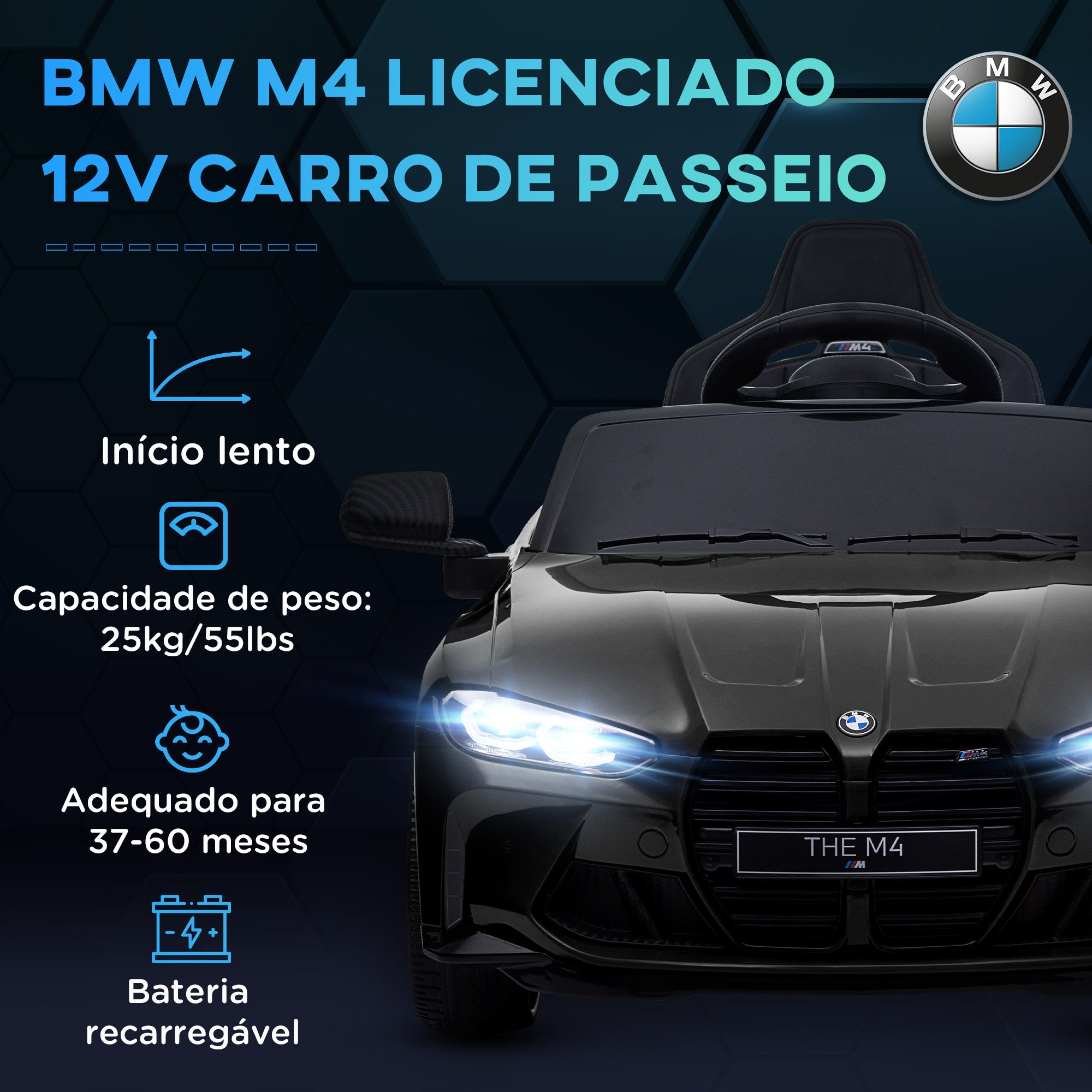 Carro Elétrico Infantil Preto 108x69,5x51 cm
