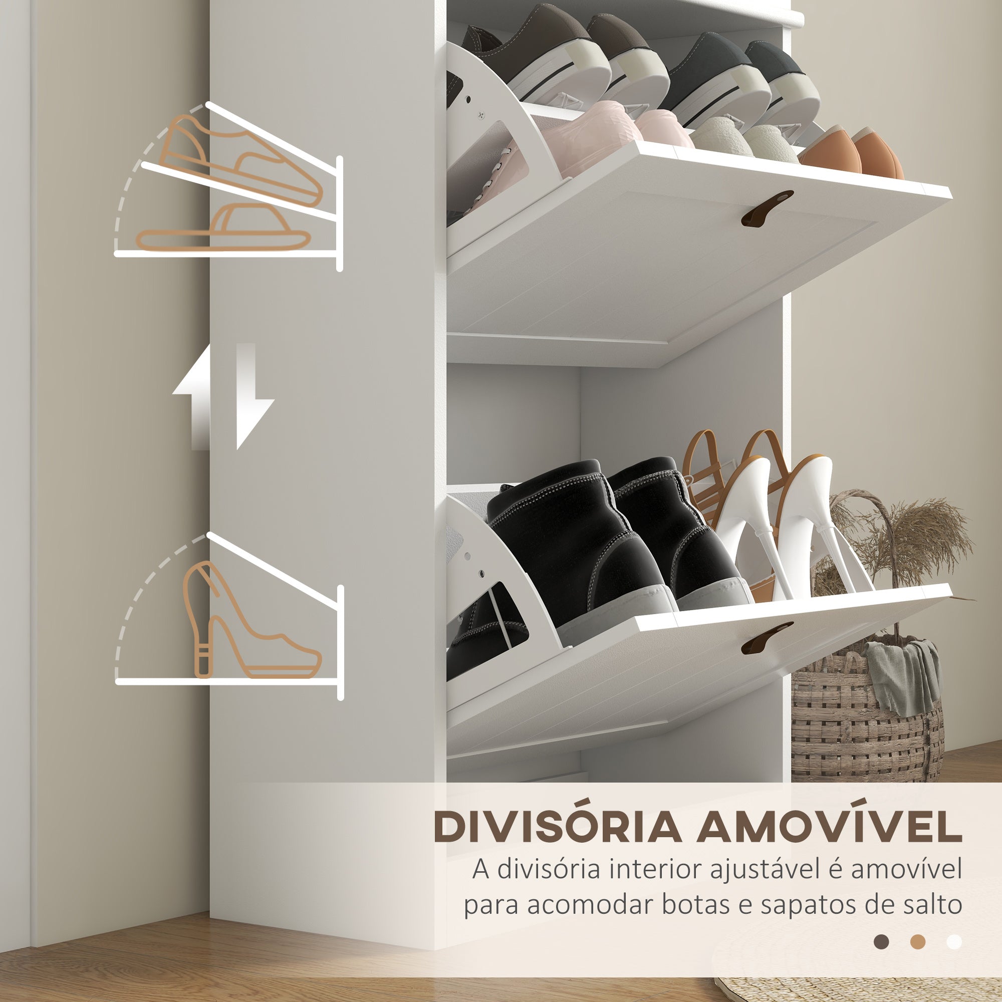 Sapateira Estreita Branca com 2 Portas e Prateleira Ajustável 54x24x82,5 cm