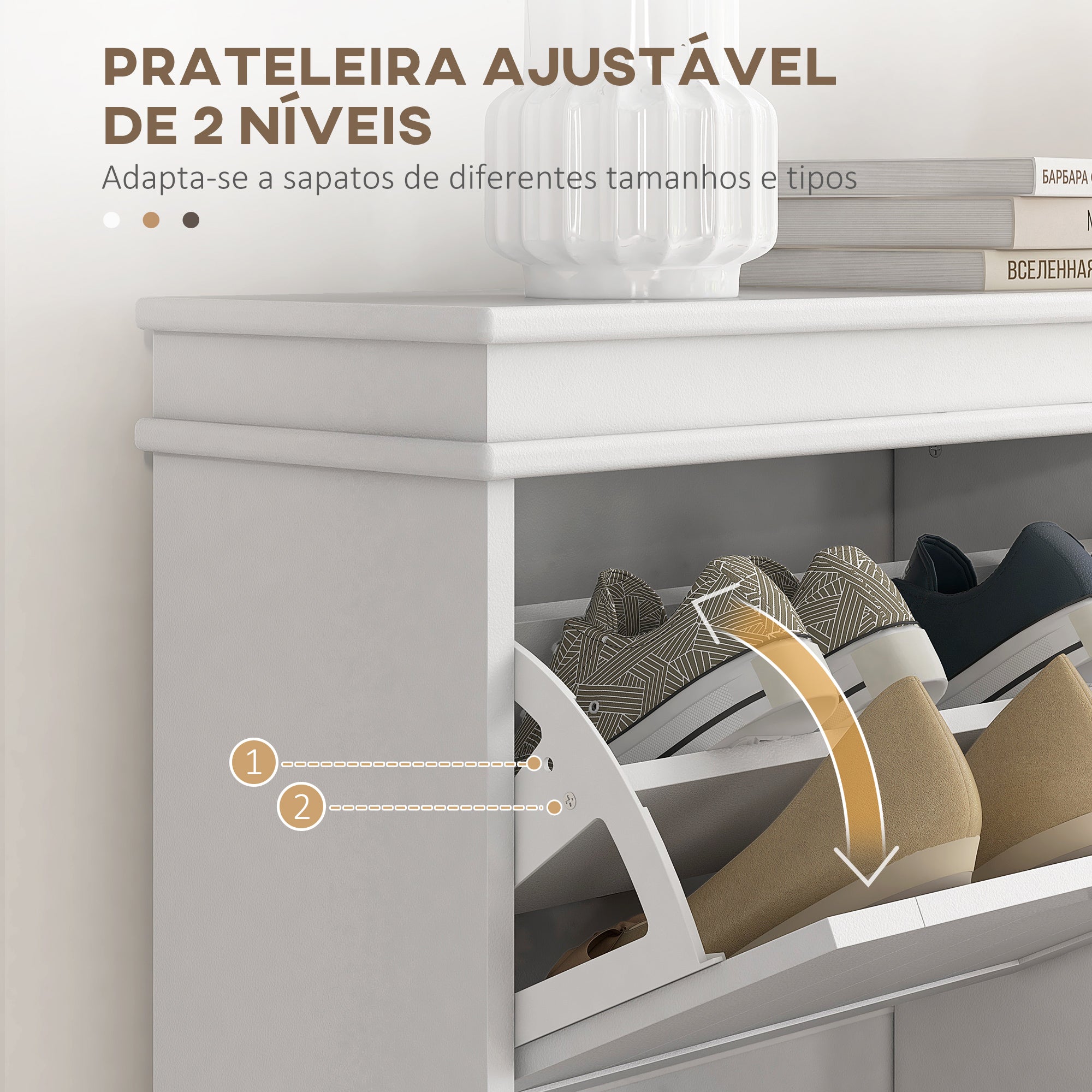 Sapateira Estreita Branca com 2 Portas e Prateleira Ajustável 54x24x82,5 cm