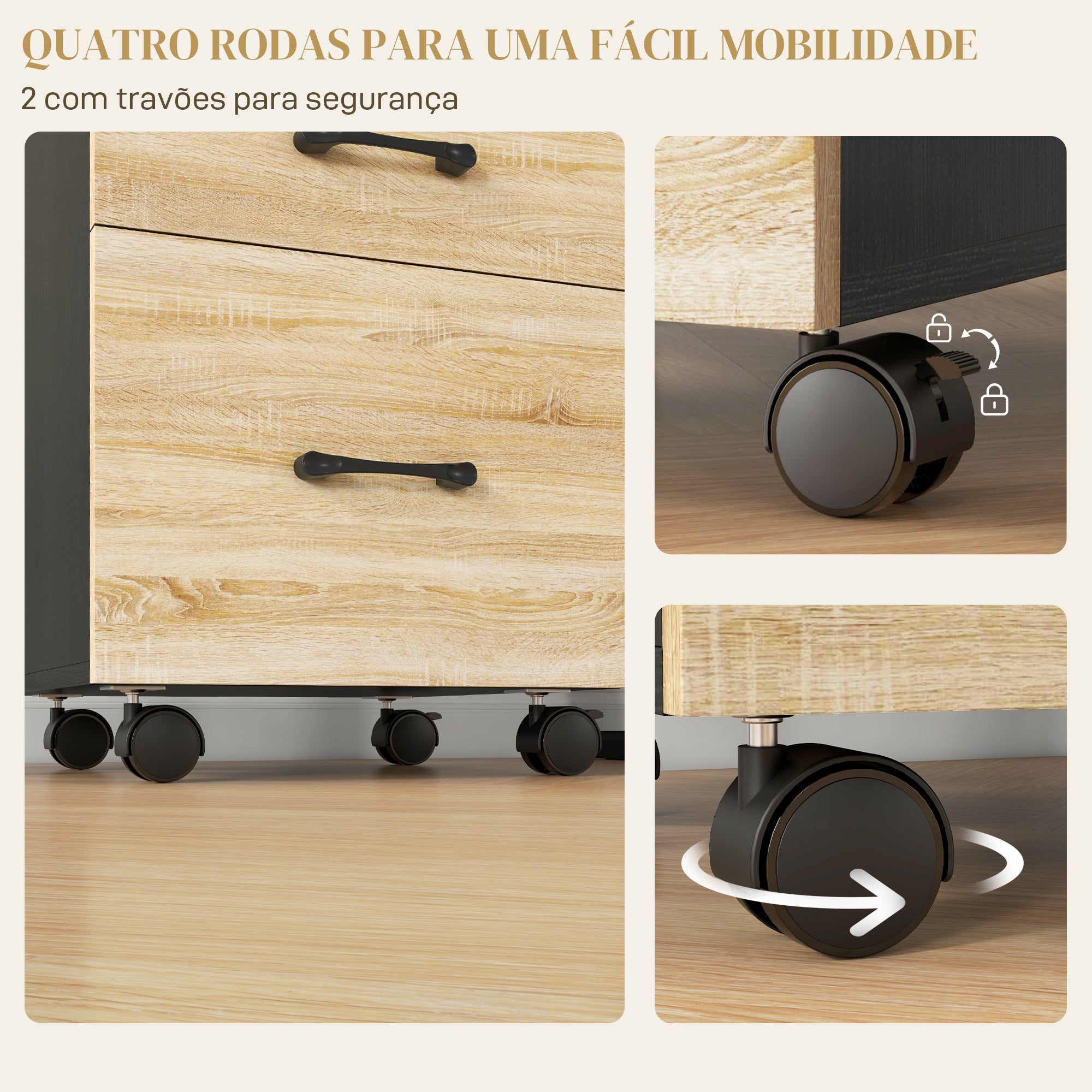 Bloco de Gavetas de Escritório Móvel - 40x42x65 cm - Carvalho e Preto
