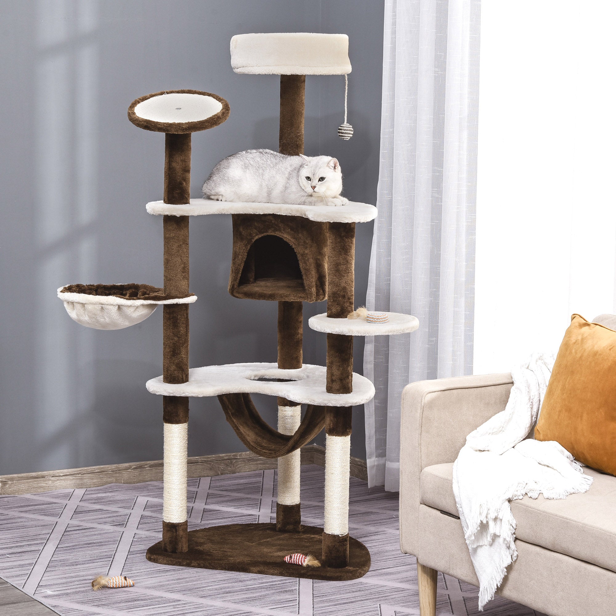 Arranhador para Gatos Grande Creme e Café 65x50x153cm